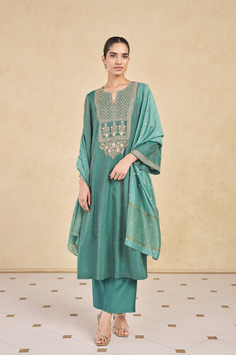 Ranjika Handwoven Maheshwari Suit Set - Green, Green, image 1